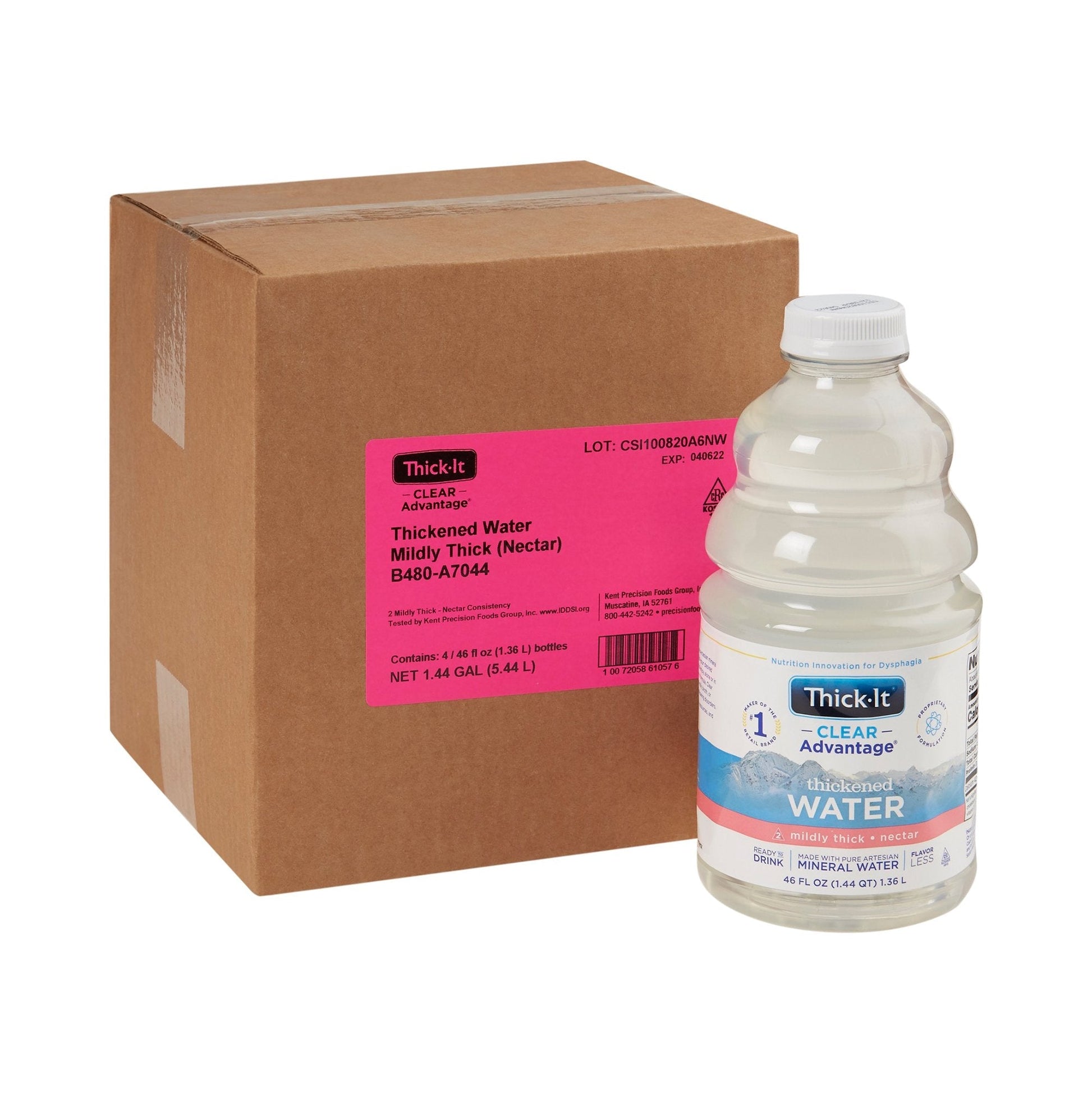 Case pack of mildly thick nectar thickened water, 4 bottles, 46 fl oz each