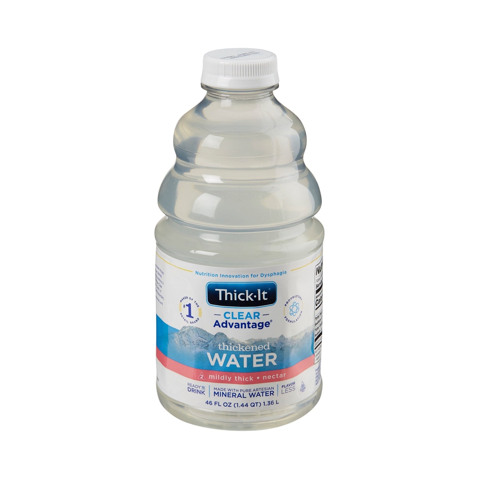 Thickened clear water bottle, mildly thick nectar, 46 fl oz (1.36 L)