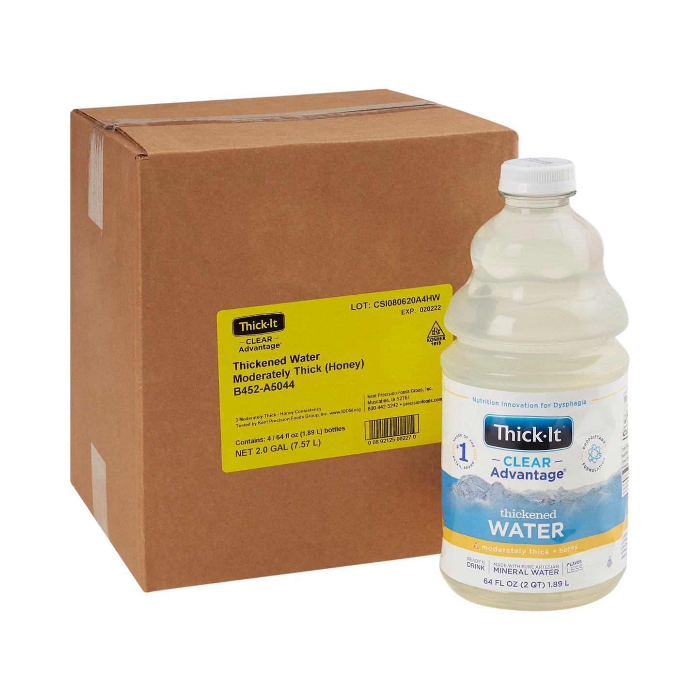 Shipping case with thickened water bottles, moderately thick honey, 64 fl oz