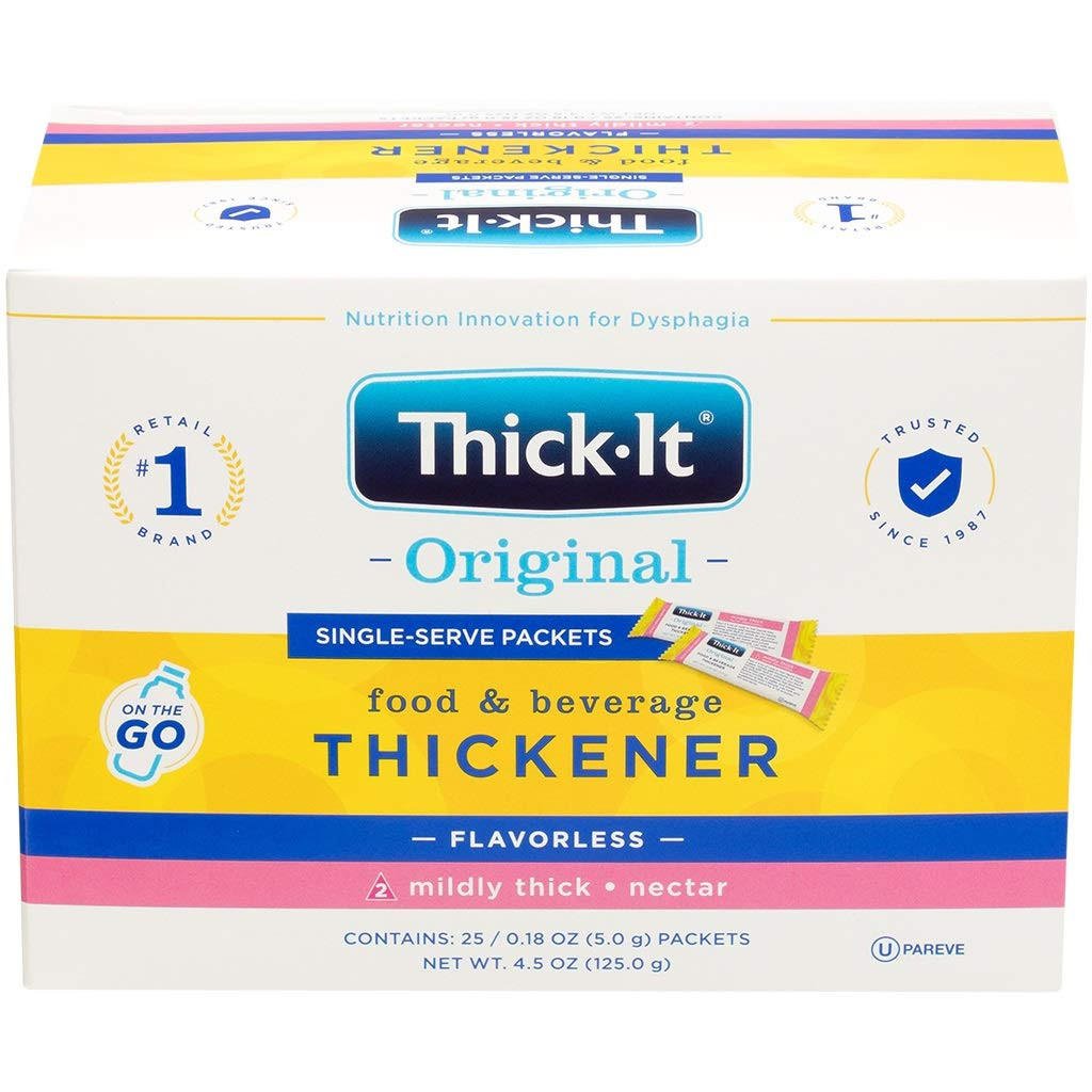 Thick-It Original thickener box, single-serve packets; flavorless, mildly thick nectar