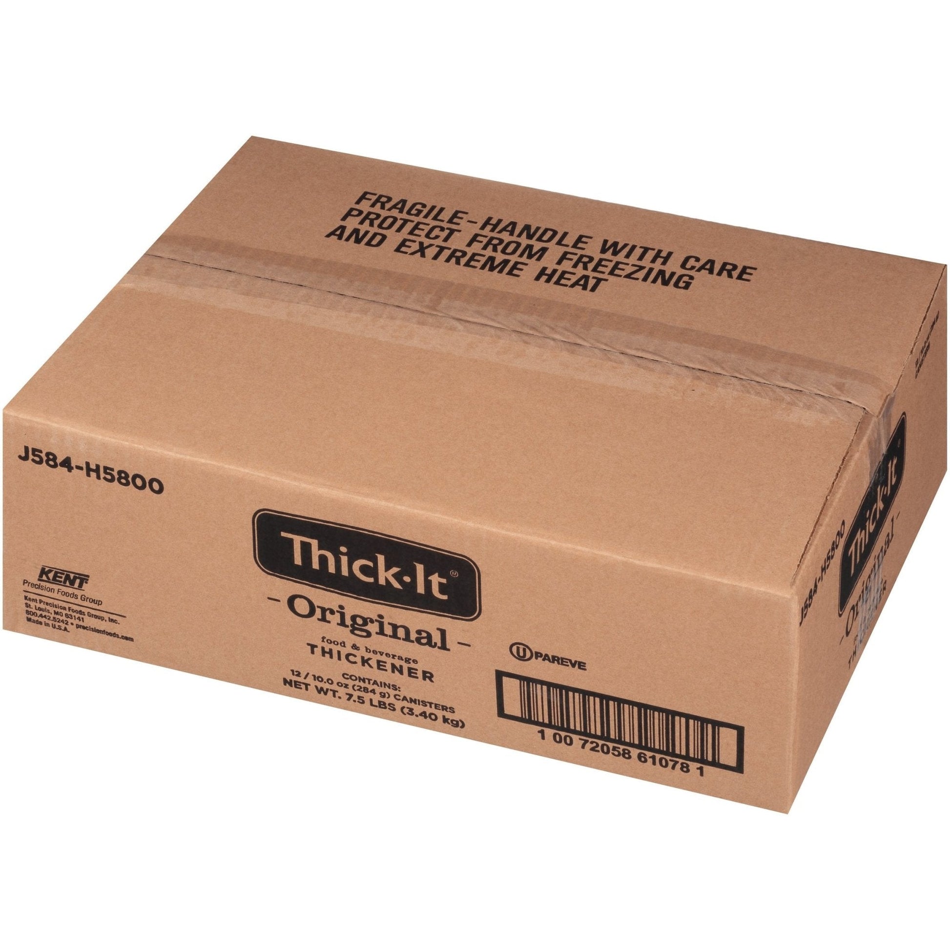 Thick-It Original thickener shipping box with fragile handling text