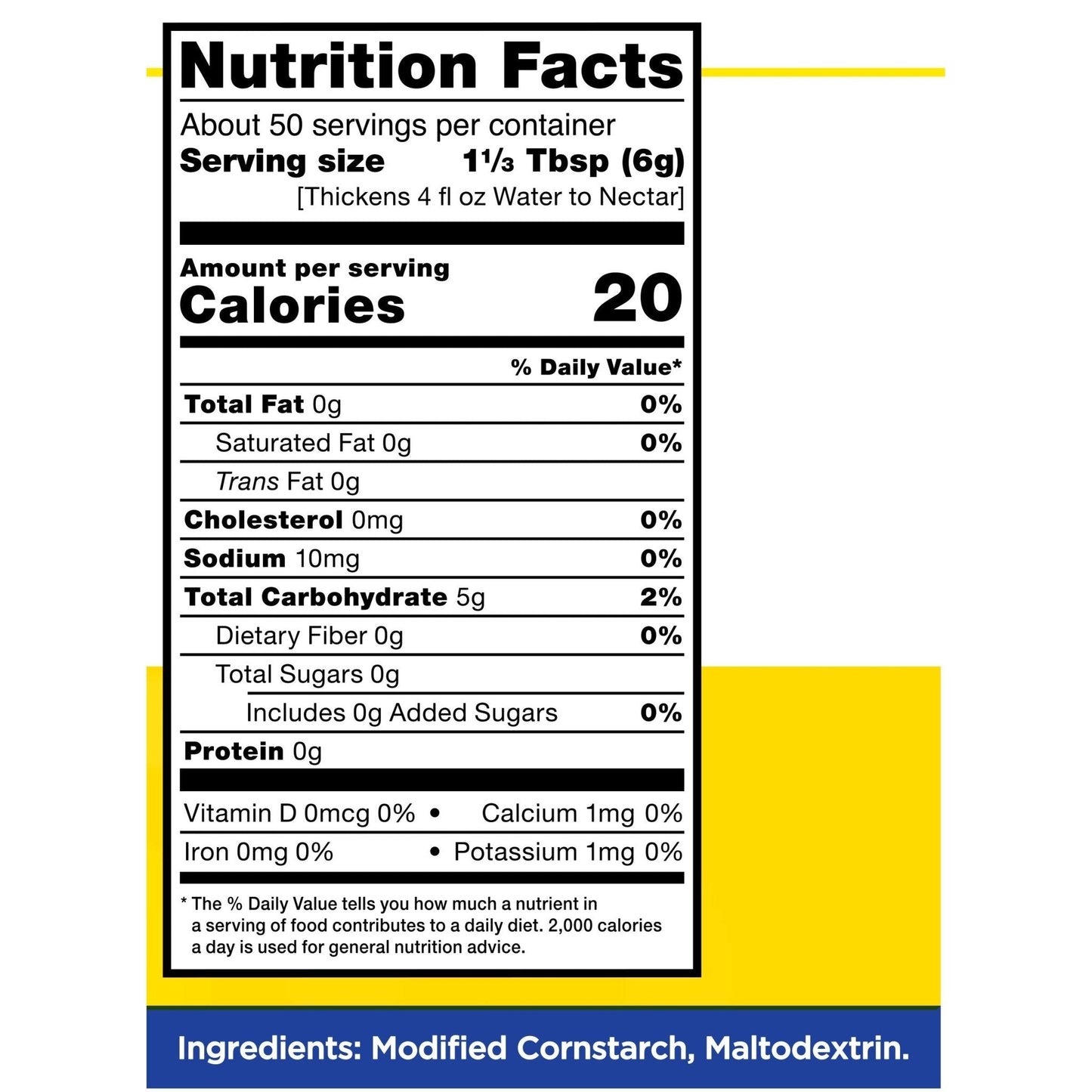 Nutrition Facts panel for Thick-It Original thickener, modified cornstarch, maltodextrin