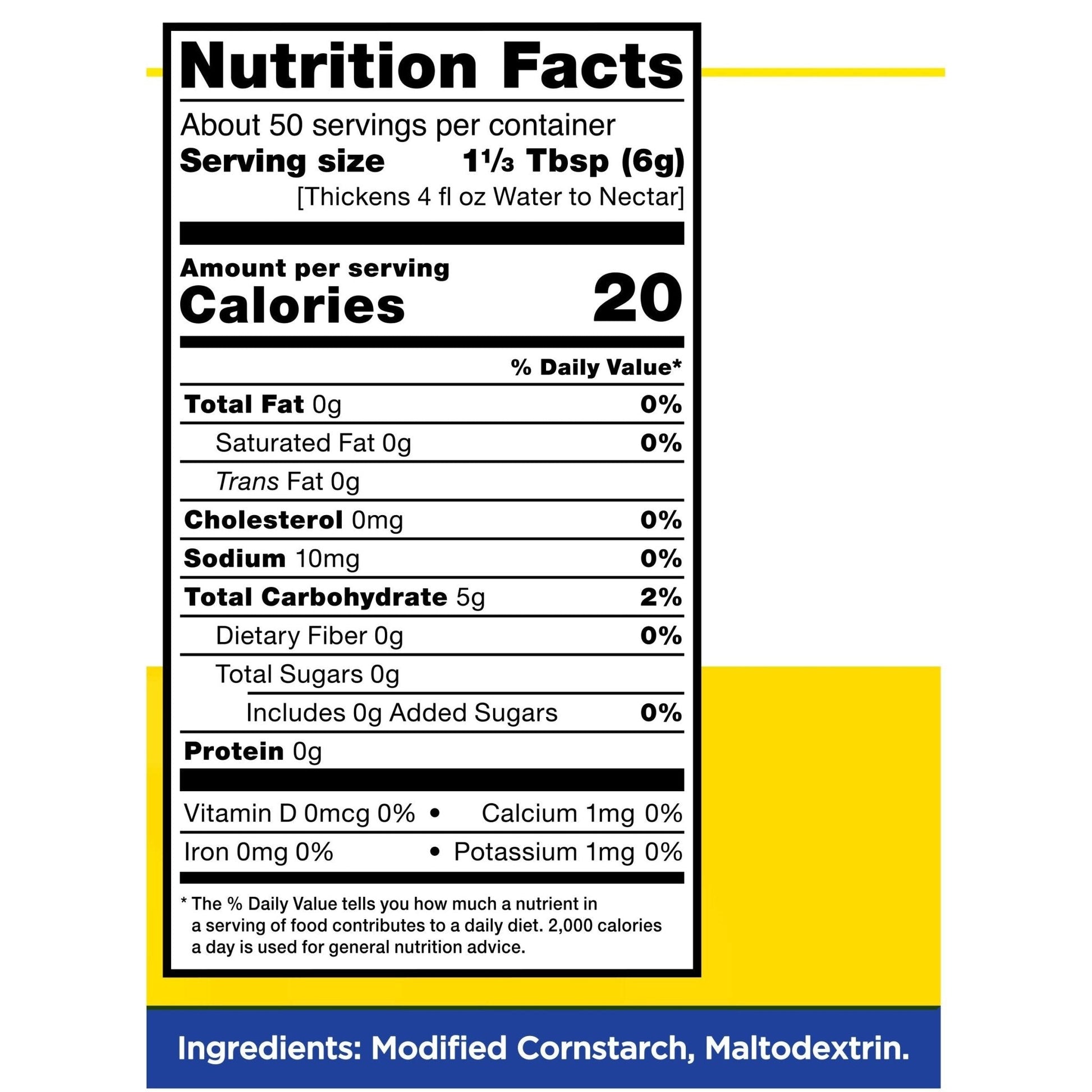 Nutrition Facts panel for Thick-It Original thickener, modified cornstarch, maltodextrin