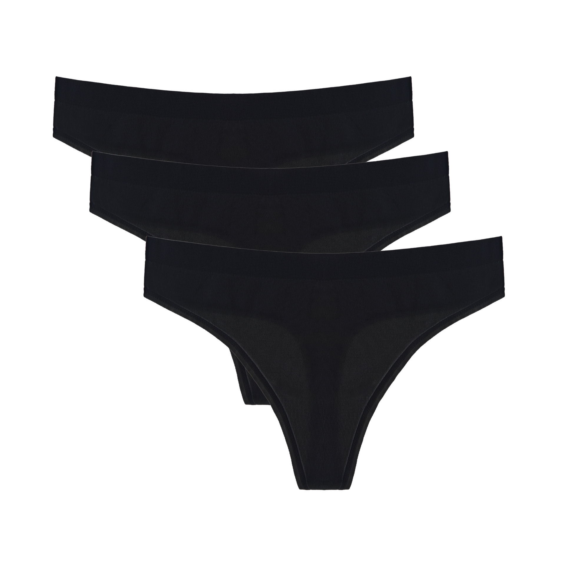 3-pack black bamboo-cotton thong underwear, low-rise with narrow coverage