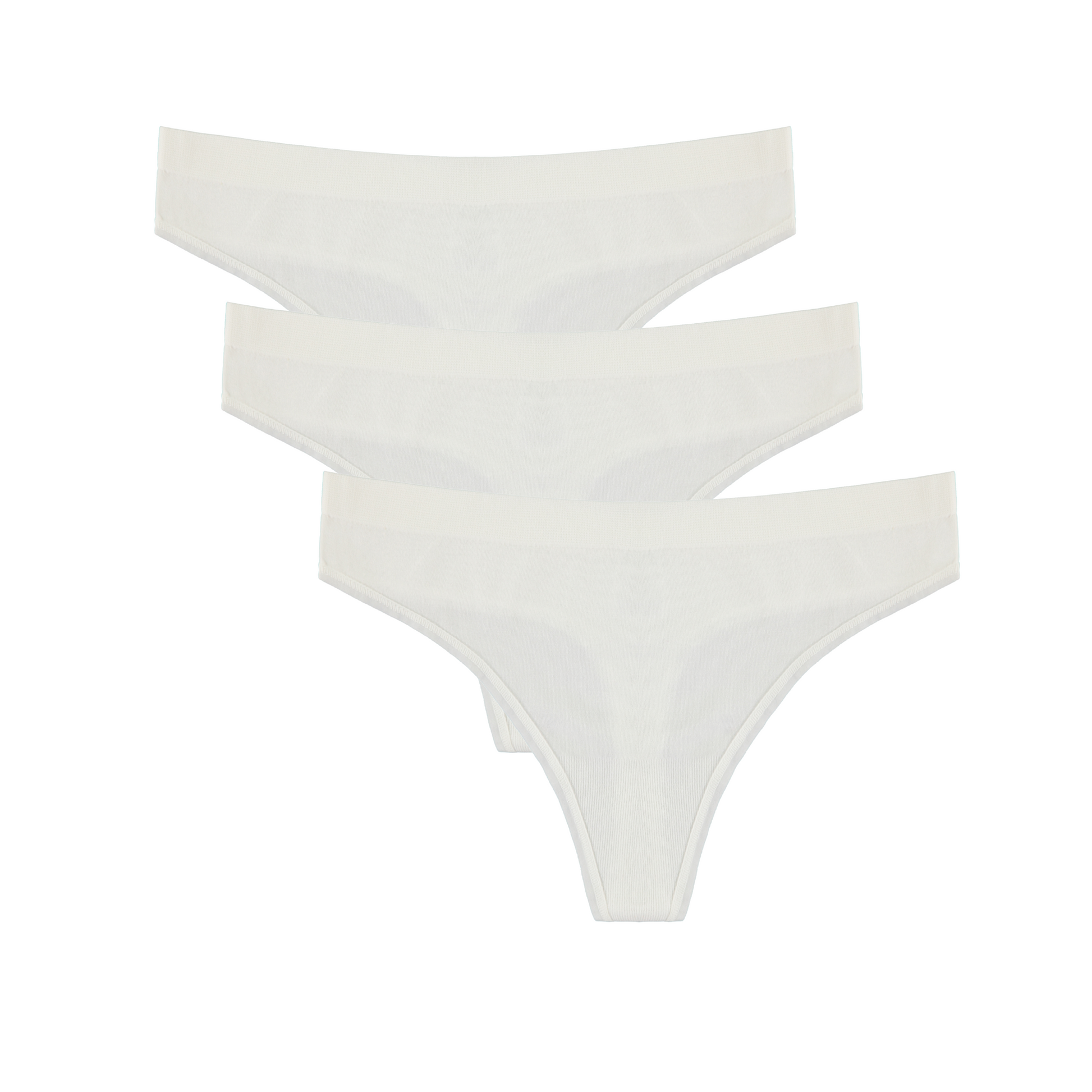 Thong underwear 3-pack, natural off-white bamboo-cotton, low-rise
