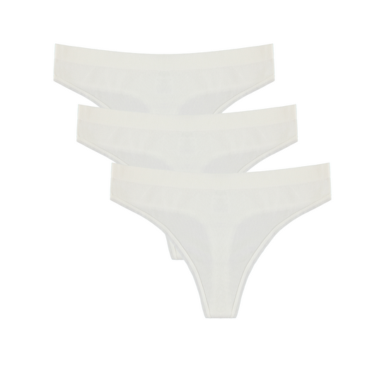 Thong underwear 3-pack, natural off-white bamboo-cotton, low-rise