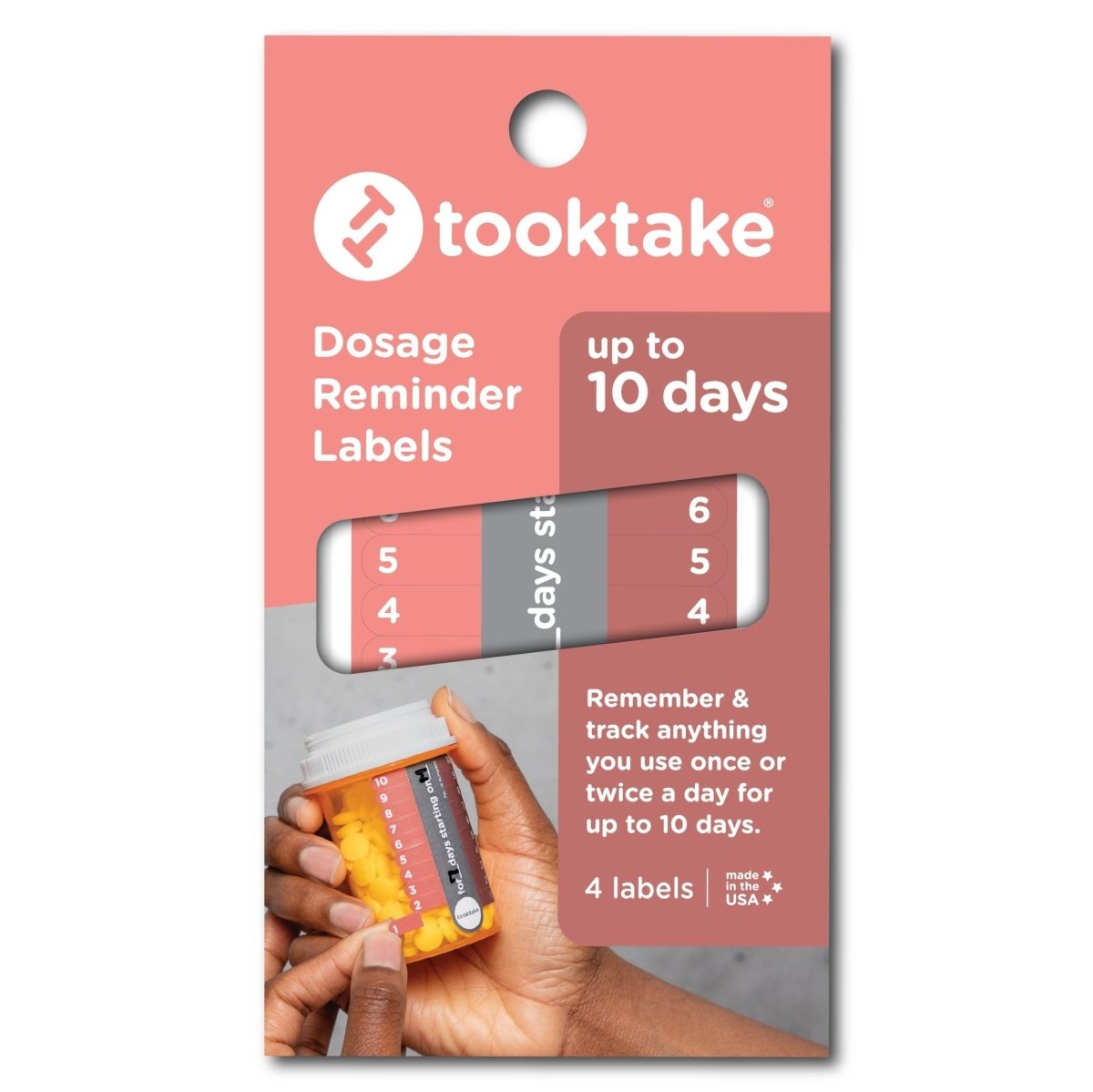 Dosage reminder labels, up to 10 days set with numbered day slots