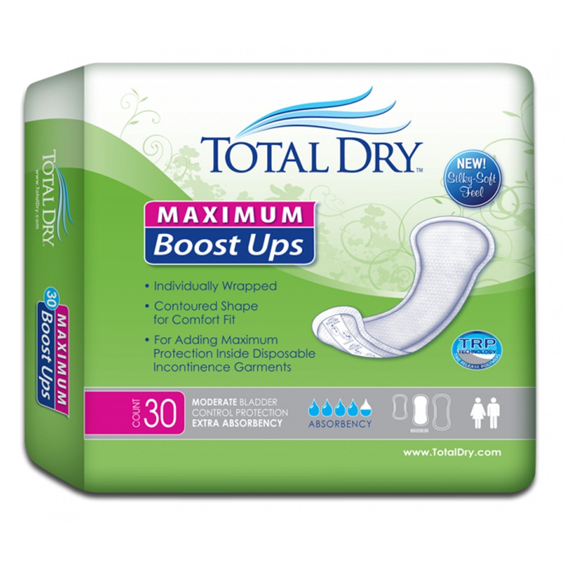 TotalDry Maximum Boost Ups booster pads, pack of 30