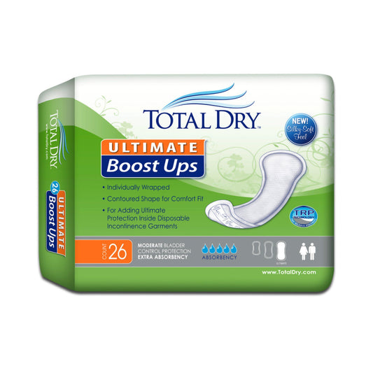 TotalDry Ultimate Boost Ups booster pads, pack of 26, individually wrapped, moderate bladder