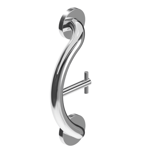 Curved towel and robe hook in chrome finish with two side mounting plates