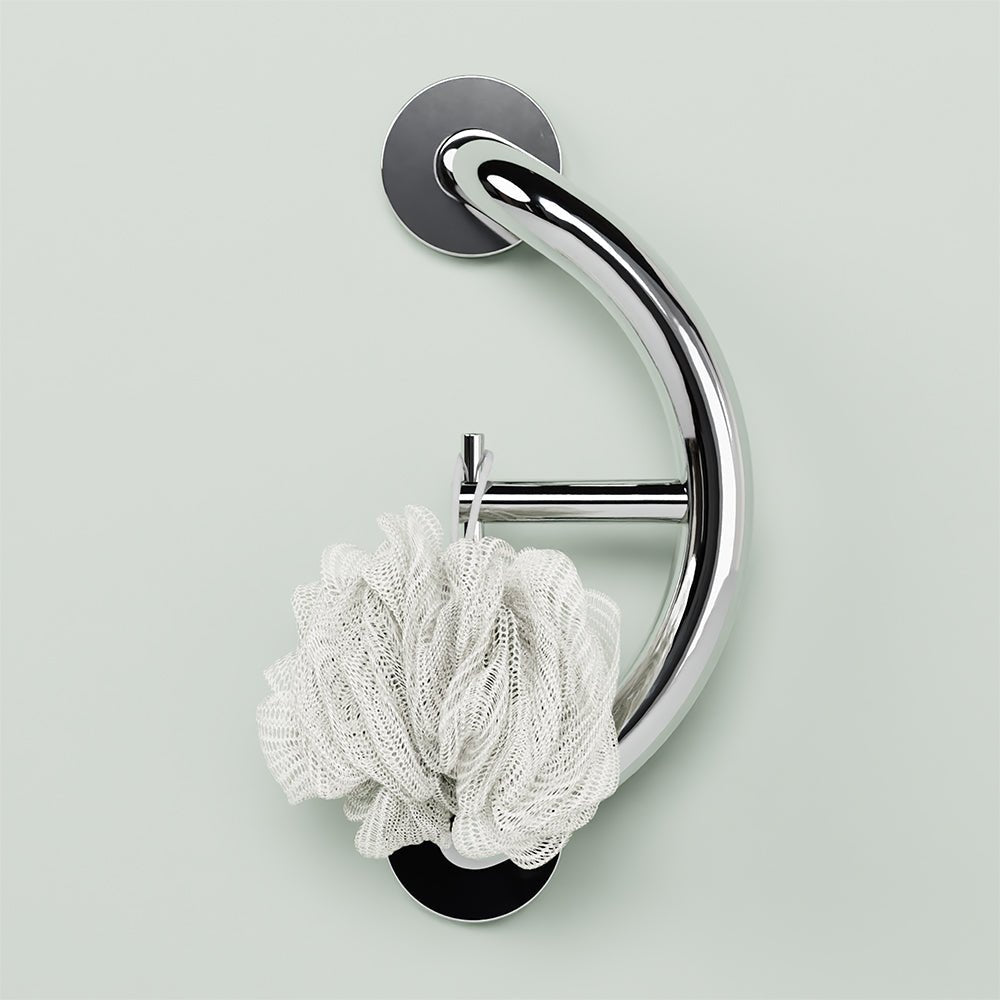 Chrome towel and robe hook with top bar for hanging towels or robes