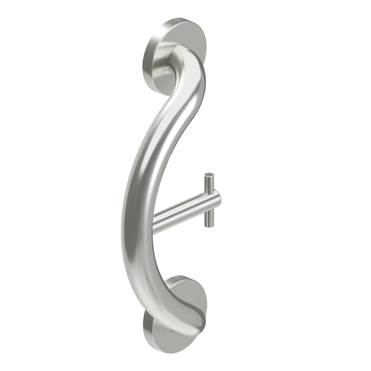 Curved towel and robe hook, brushed metal finish, with two wall-mount side plates