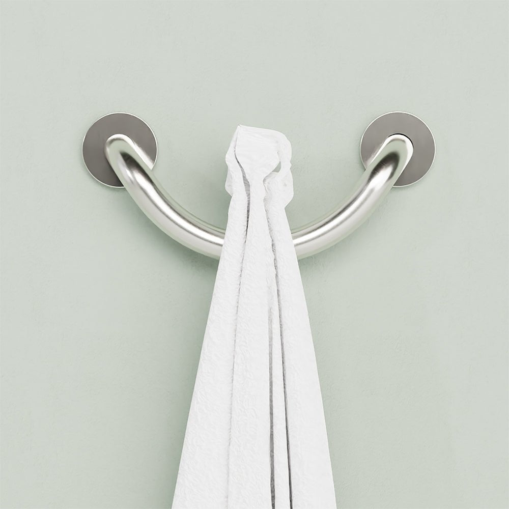 Chrome U-shaped robe hook with two wall plates for hanging towels or robes