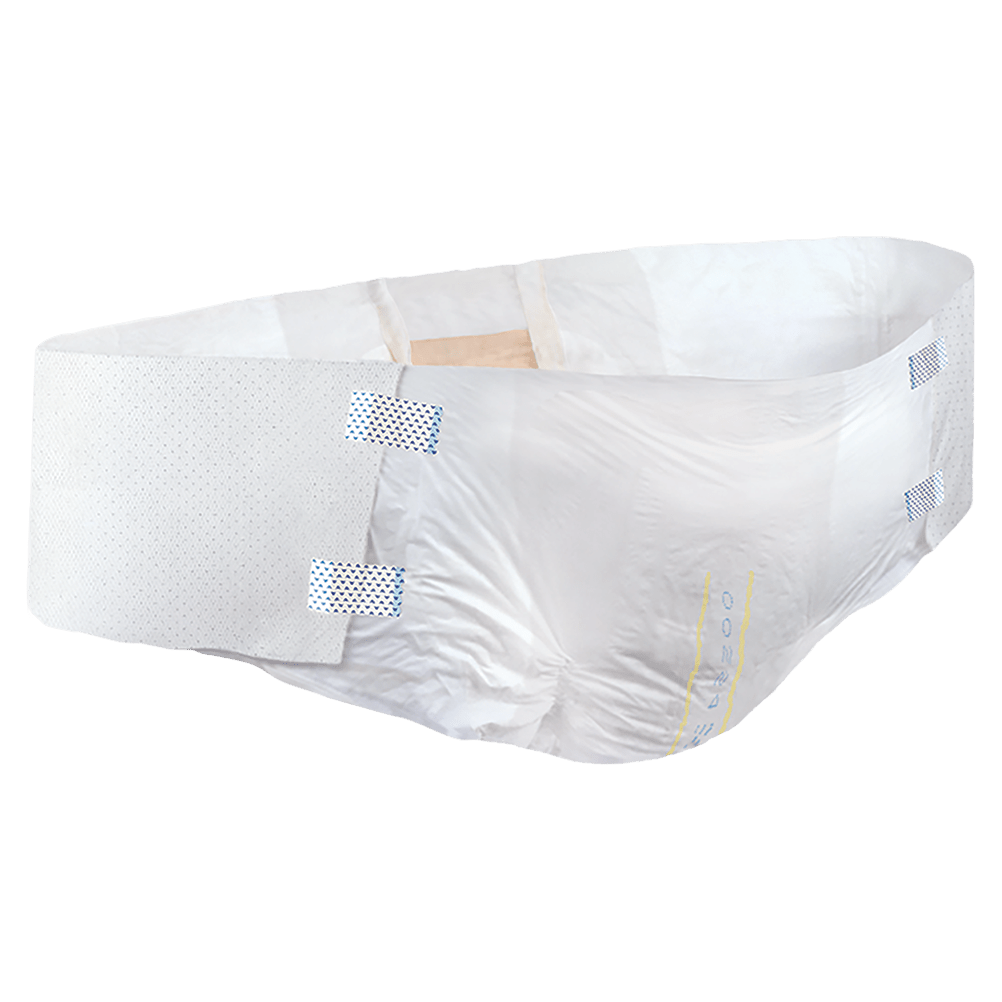 3XL bariatric briefs, white disposable undergarment with blue fastening tabs