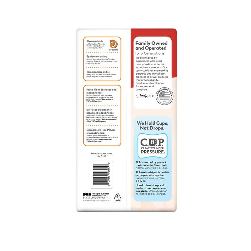 Side of package showing product badges and handling information for Air-Plus hi-rise briefs