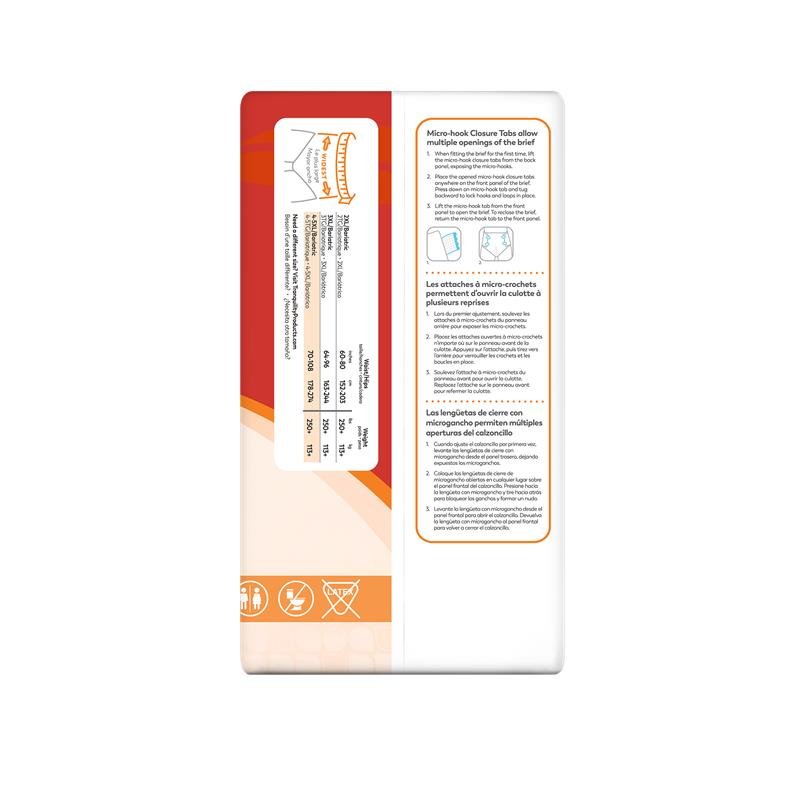 Package panel with instructions and sizing guidance for Air-Plus hi-rise bariatric briefs