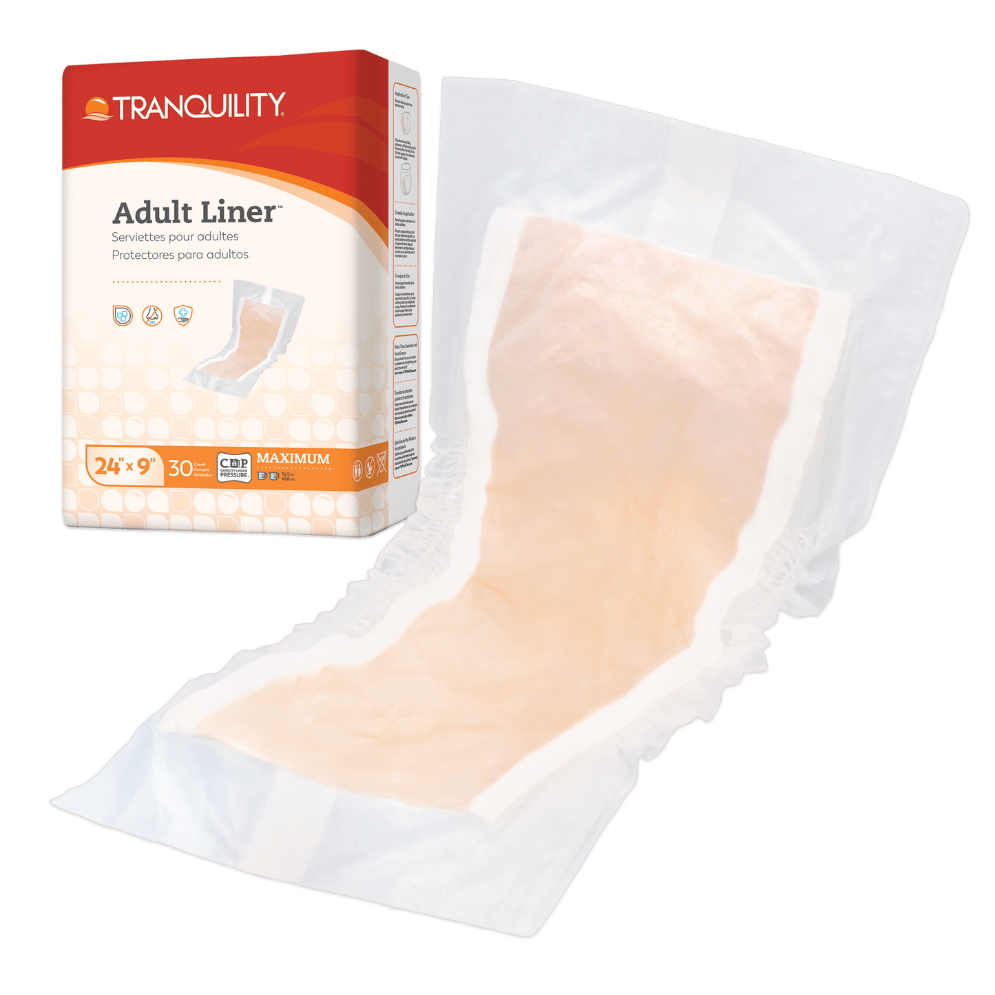 Adult liner 24x9 pack of 30, front box and protective pad with beige core