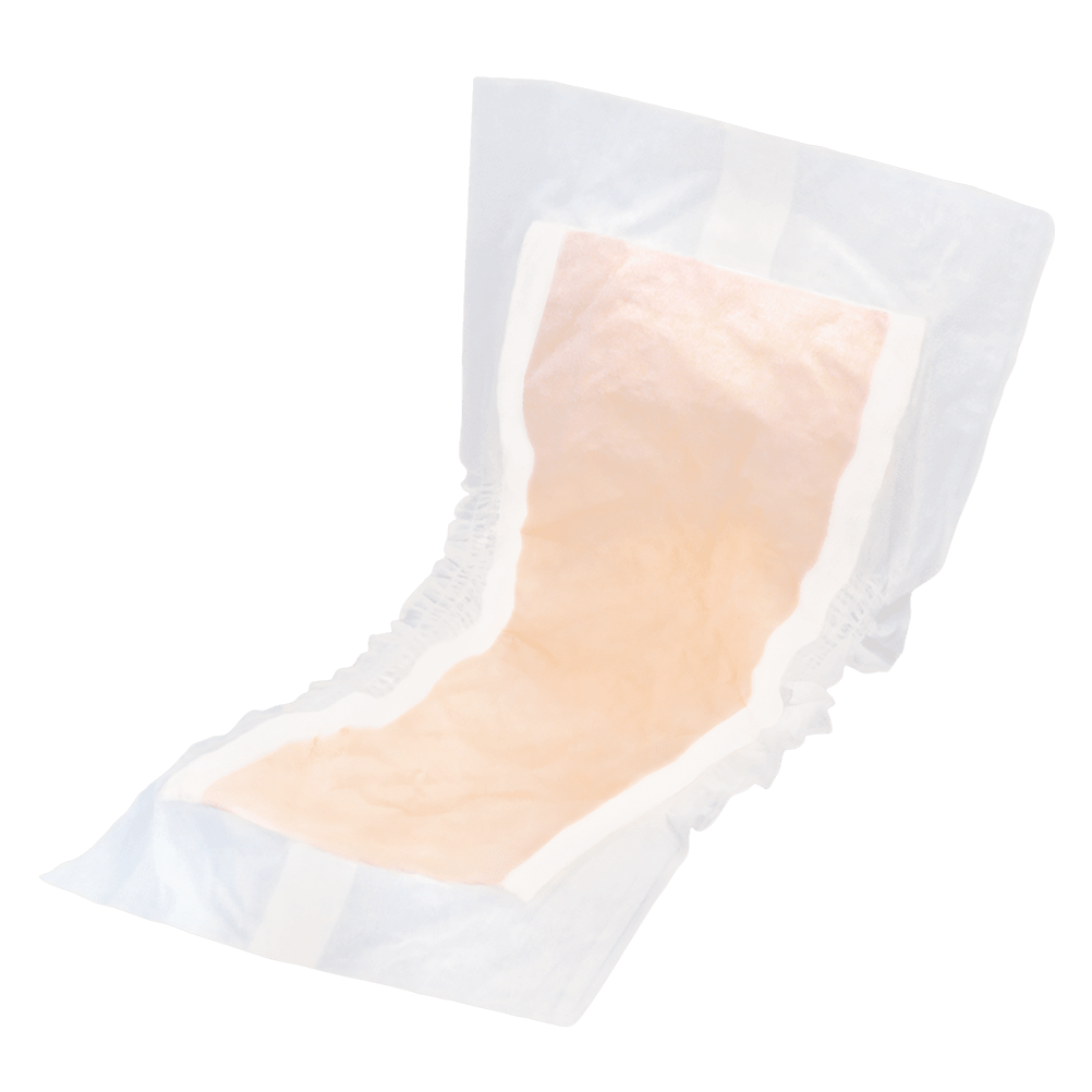 Adult liner protective pad with beige absorbent center and white outer