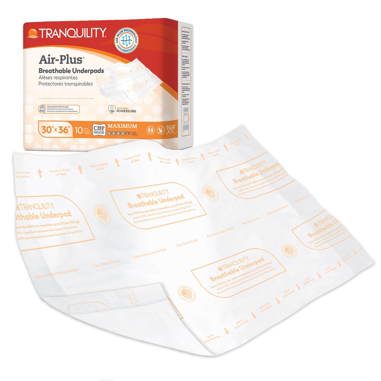 Air-Plus breathable underpads, 30" x 36" boxed pack with folded pads