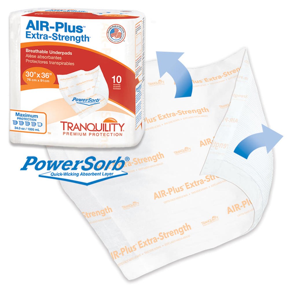AIR-Plus Extra-Strength breathable underpad, 30"x36", pack of 10 with box