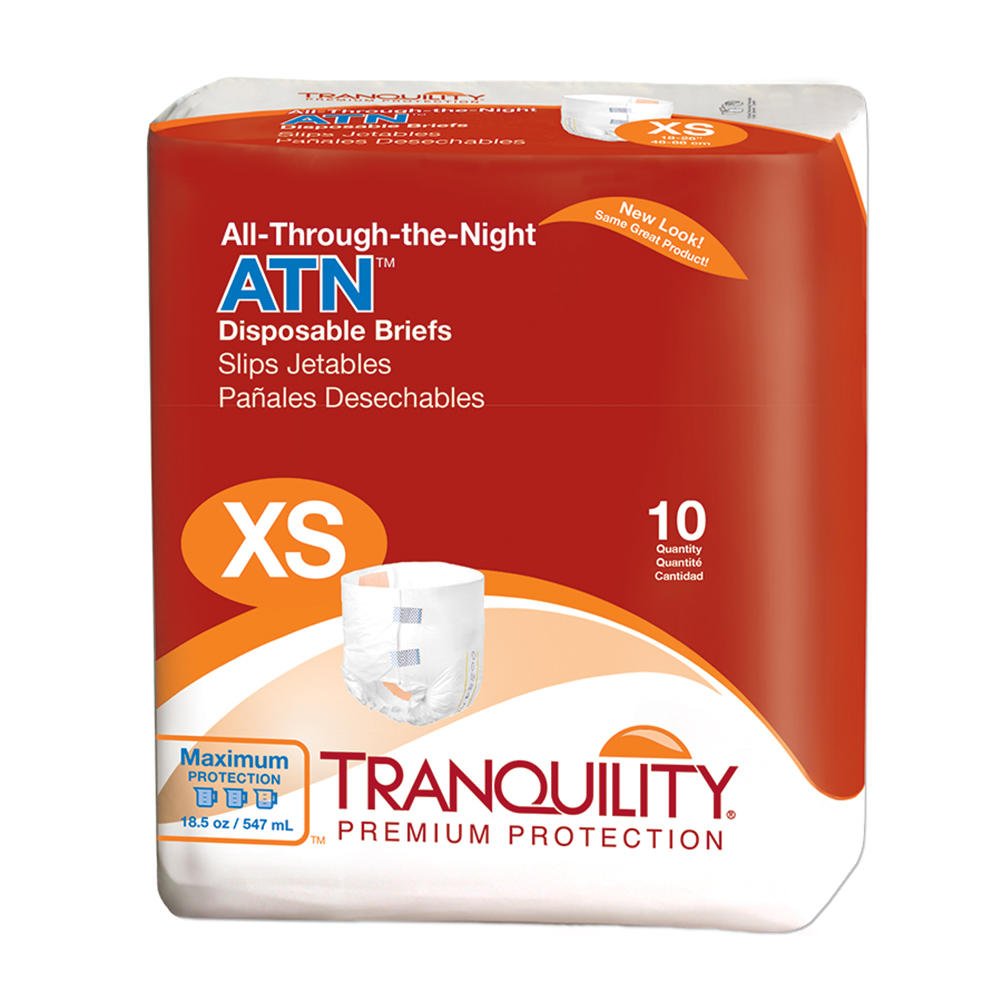 Tranquility ATN disposable briefs, size XS, 10-count pack box