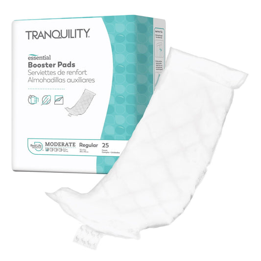 Regular booster pad with moderate absorbency, single pad shown beside box