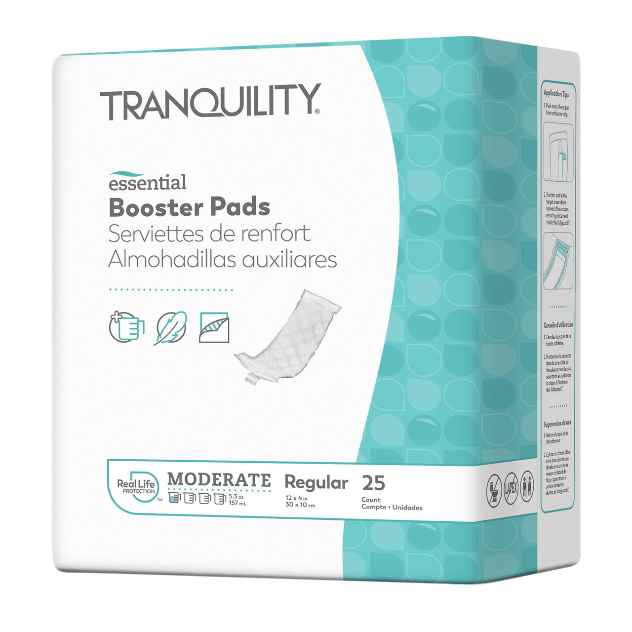Tranquility essential booster pads, moderate absorbency, regular size, pack of 25