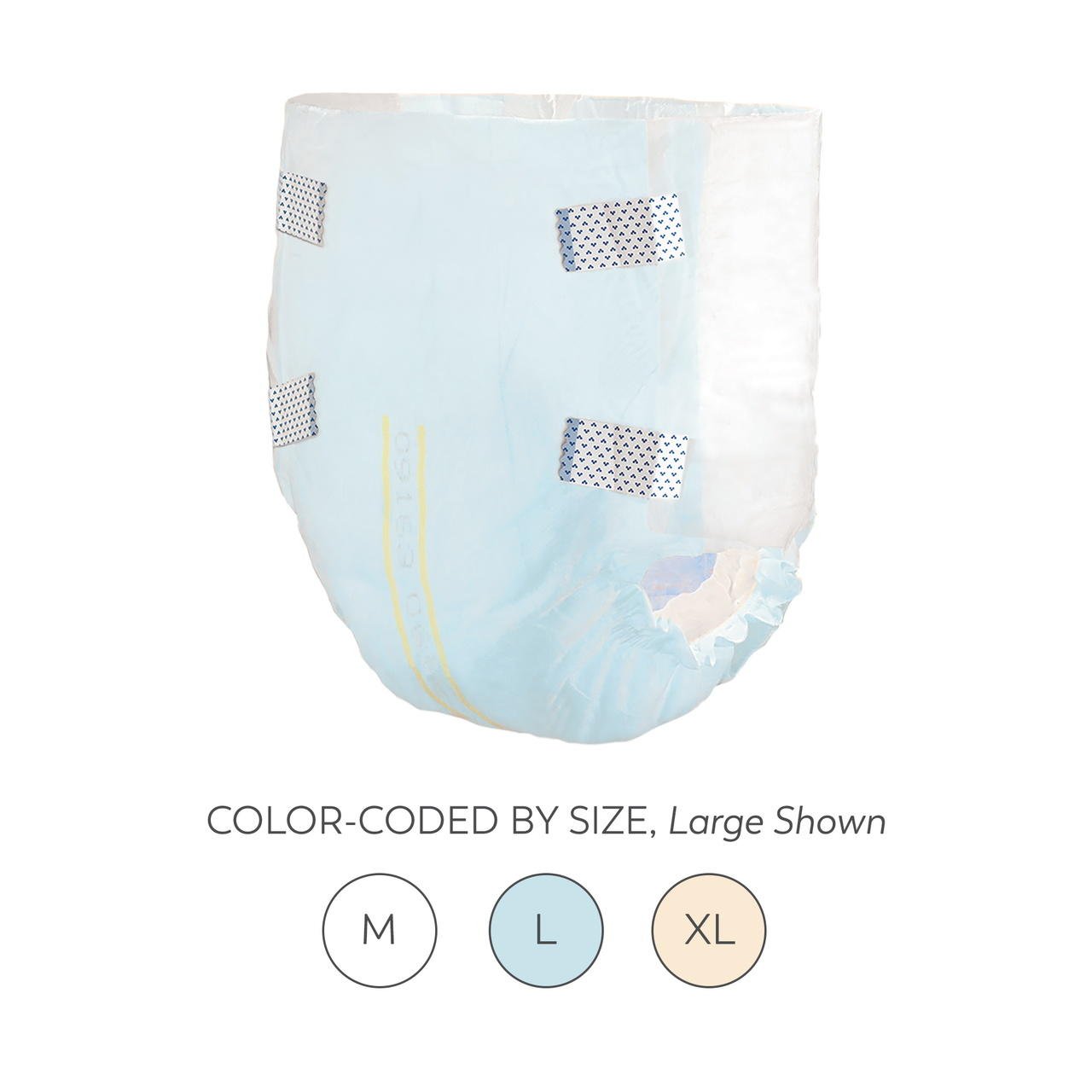 Breathable moderate briefs, color-coded size Large, disposable undergarment