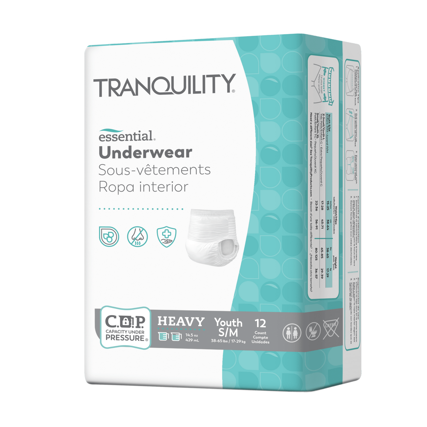 Youth S/M heavy pull-on underwear, white briefs, 12 count package