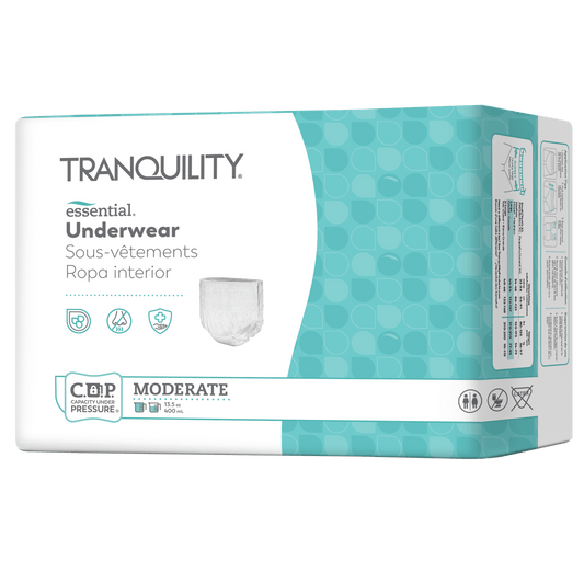 Tranquility Essential pull-on underwear, moderate absorption, packaged 25-count
