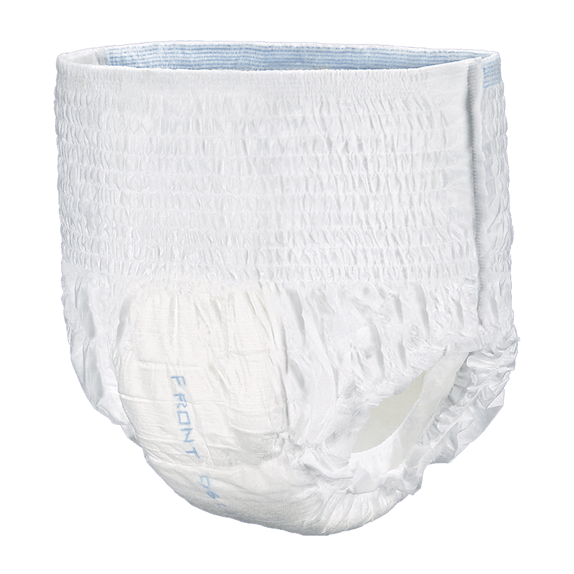 White pull-on underwear brief with elastic waistband and absorbent panel