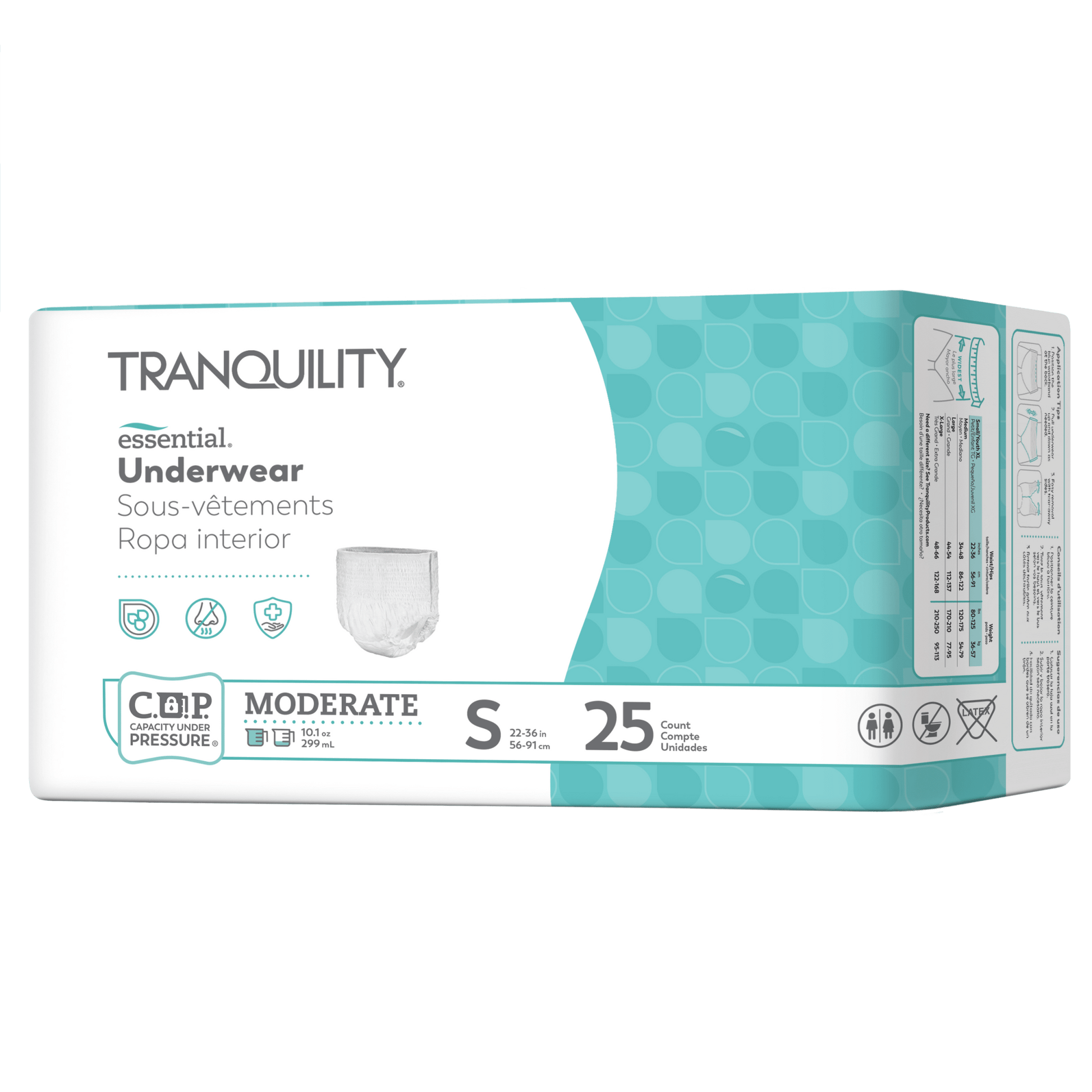 Tranquility Essential pull-on underwear, moderate absorption, size S, 25-count