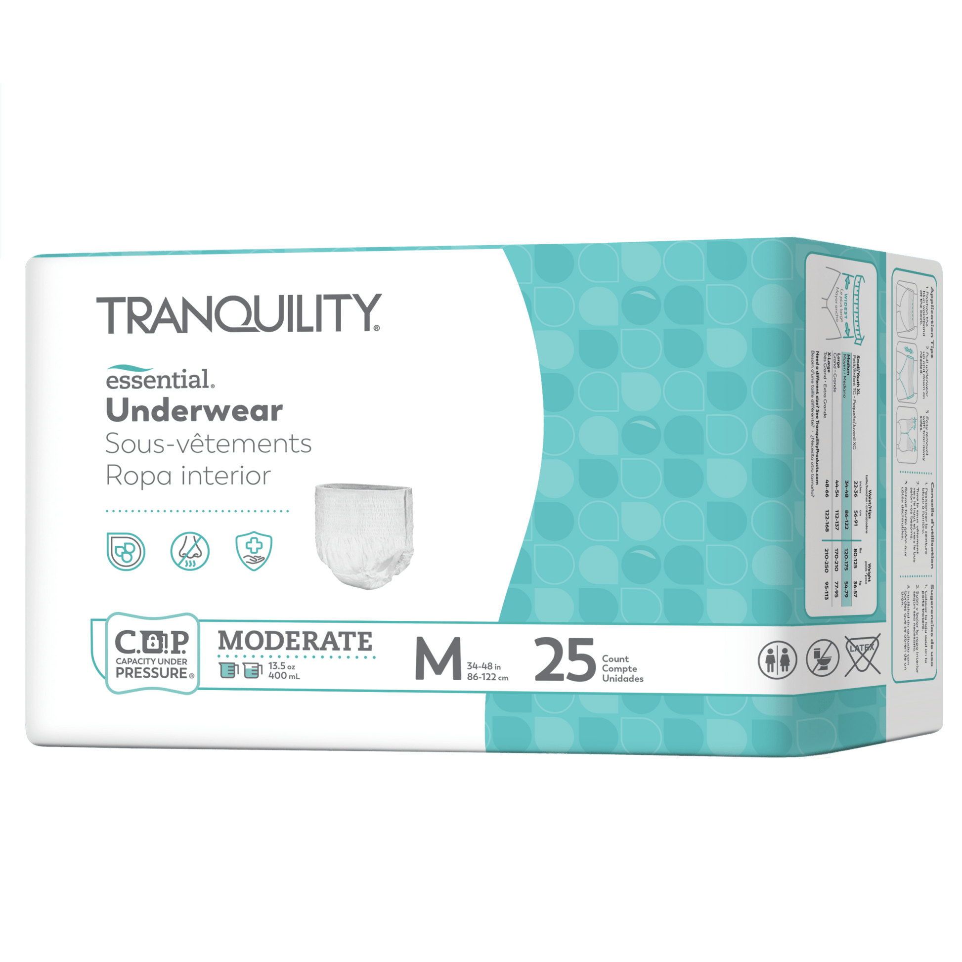 Tranquility Essential pull-on underwear, moderate absorption, size M, 25-count