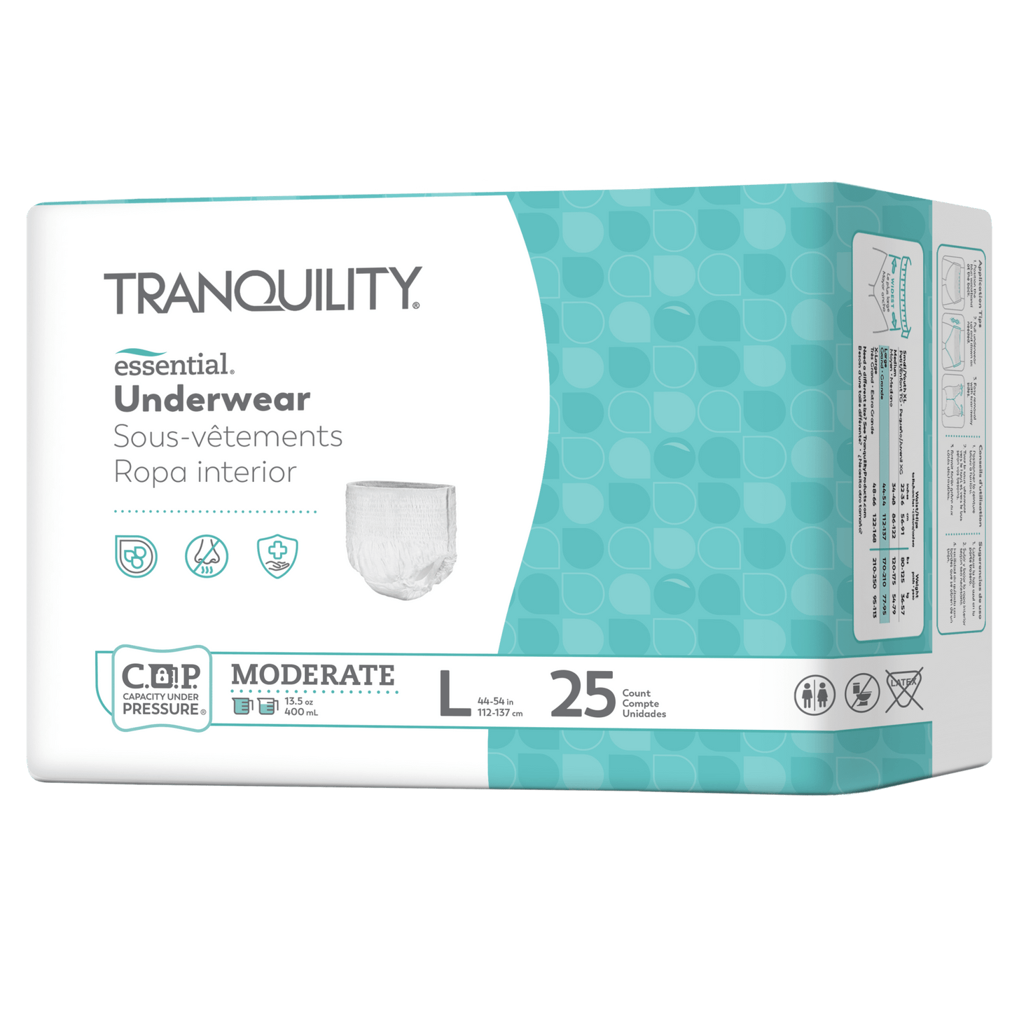 Tranquility Essential pull-on underwear, moderate absorption, size L, 25-count