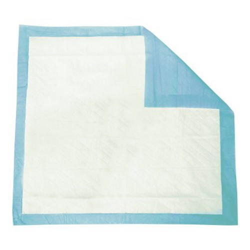 Moderate underpads, white pad with light blue border and folded edge