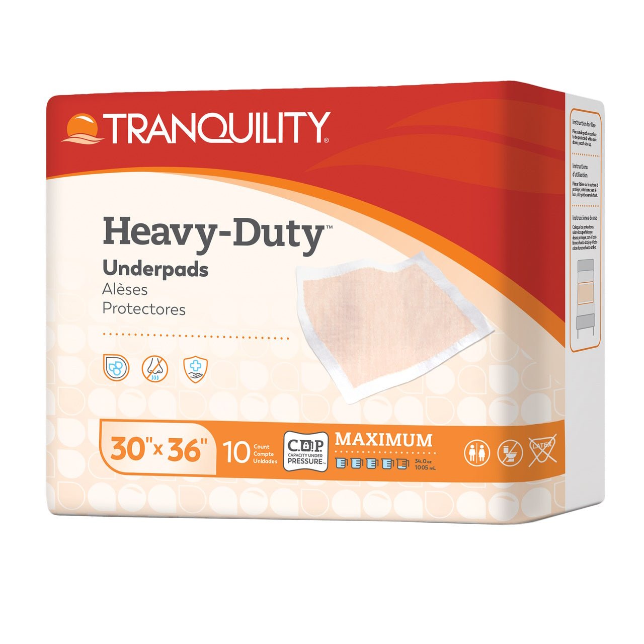 Peach heavy-duty underpads, 30" x 36" (10 count) package front