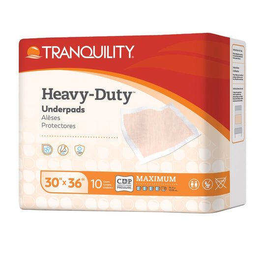 Peach heavy-duty underpads, 30" x 36" (10 count) package front