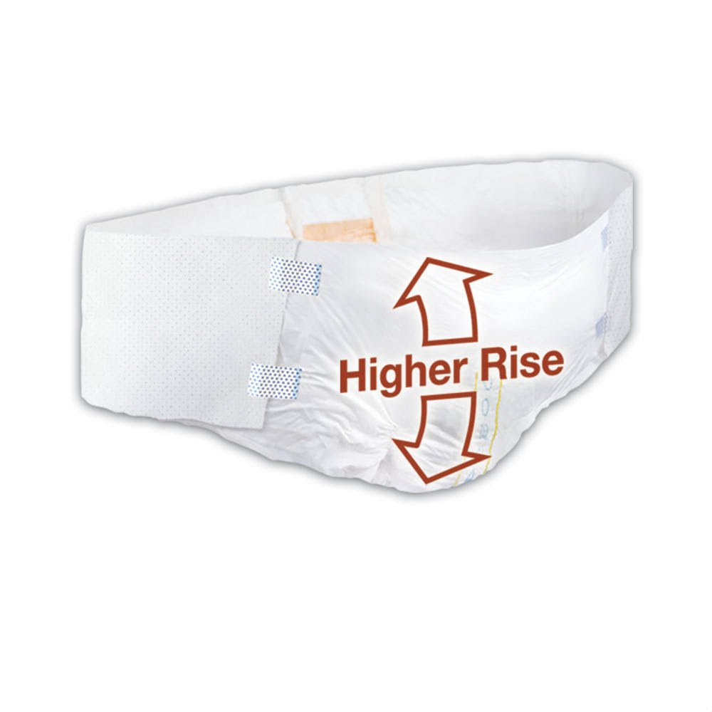 White disposable high-rise bariatric adult briefs, visible tabs and higher-rise fit