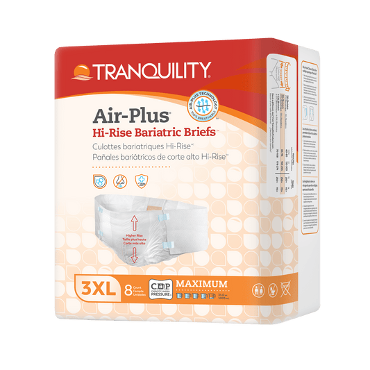 Tranquility Air-Plus high-rise bariatric briefs, 3XL, pack of 8, disposable adult briefs