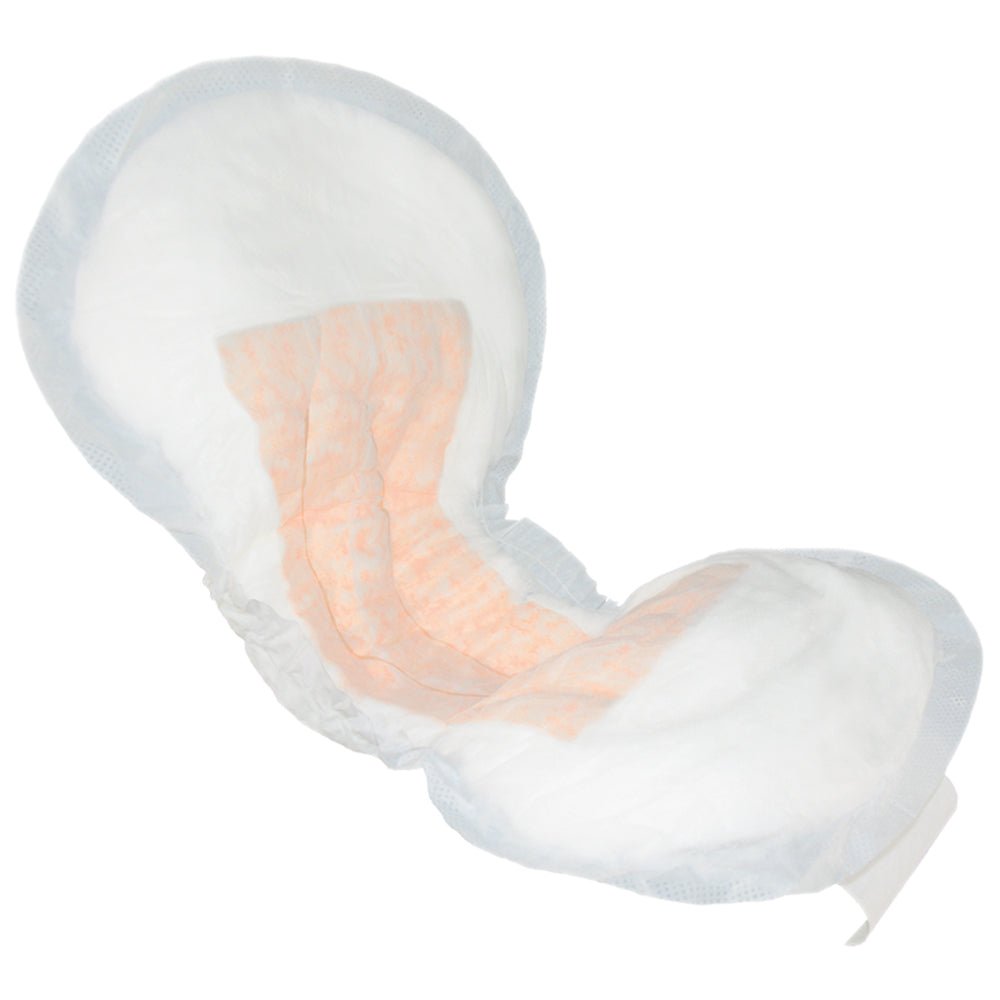 White personal care pad with peach absorbent core, moderate protection