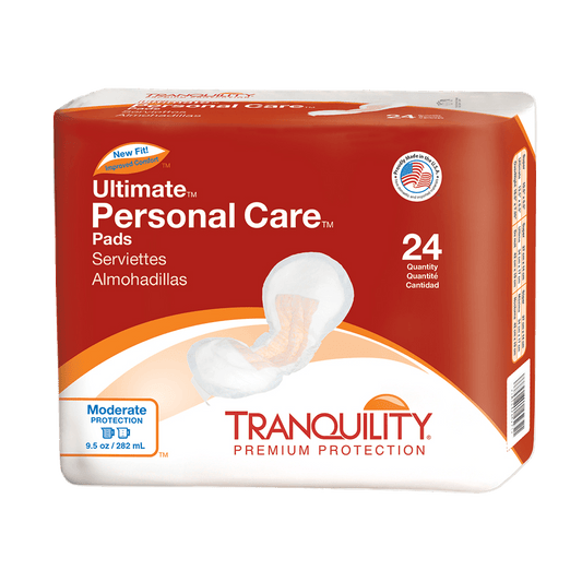Ultimate Personal Care Pads, pack of 24, red package with white pad graphic