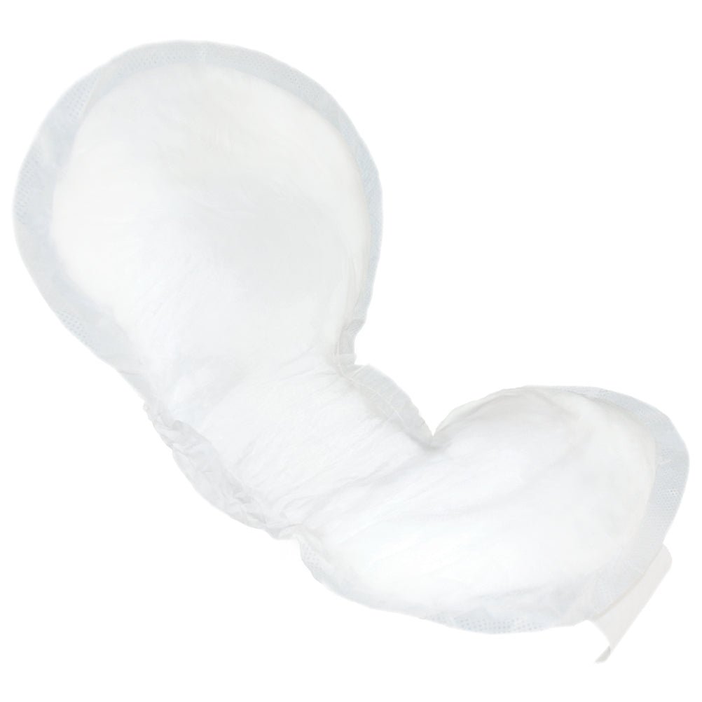 White overnight personal care pad with peach absorbent core, extended shape