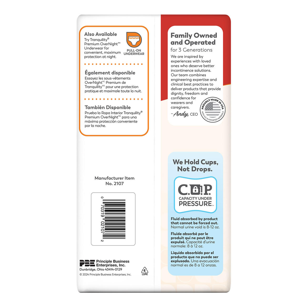 Packaging back with product protection claims and CAP capacity under pressure graphic