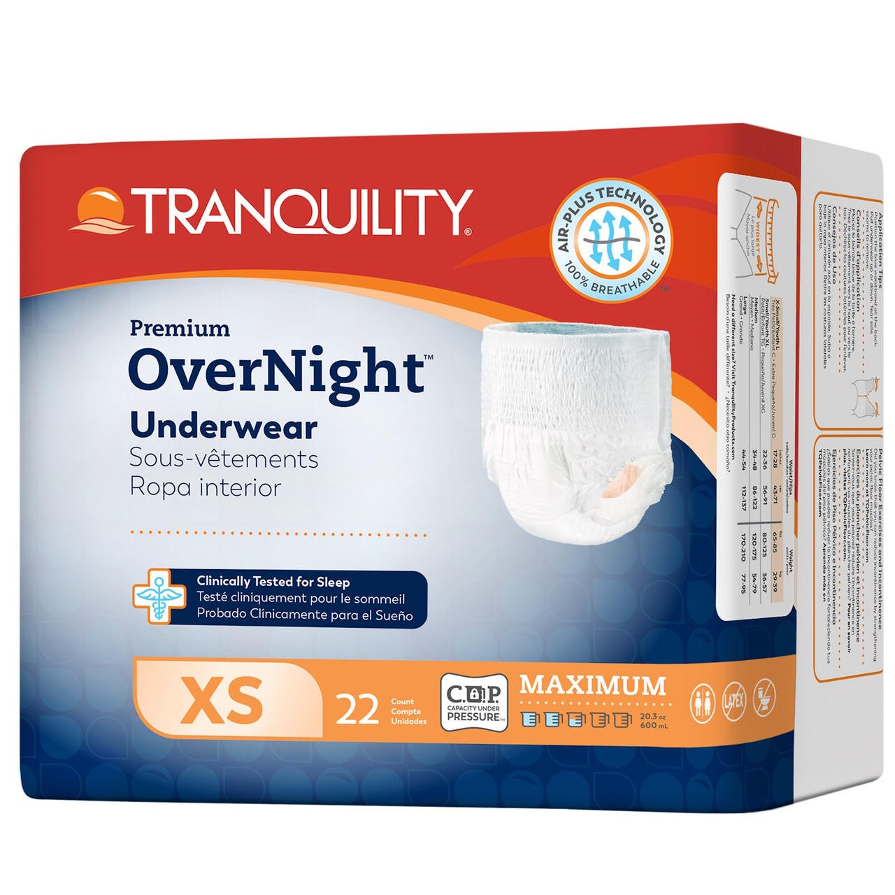 Premium OverNight disposable absorbent underwear, size XS, 22 count package