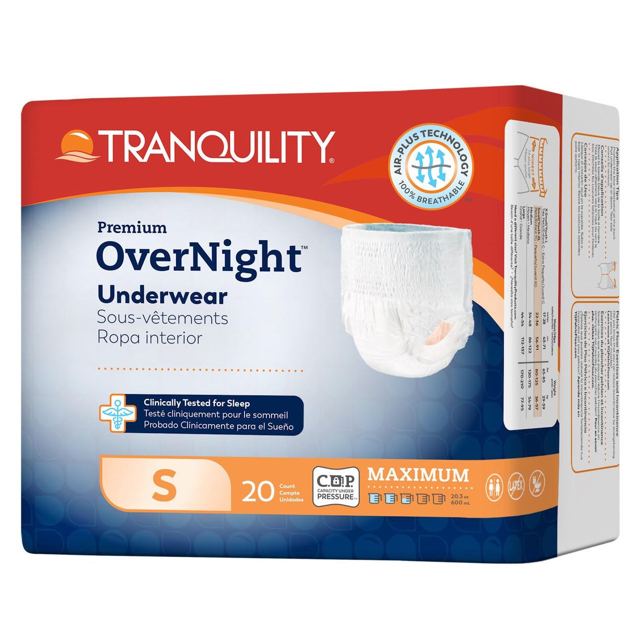 Premium OverNight disposable absorbent underwear, size S, 20 count package