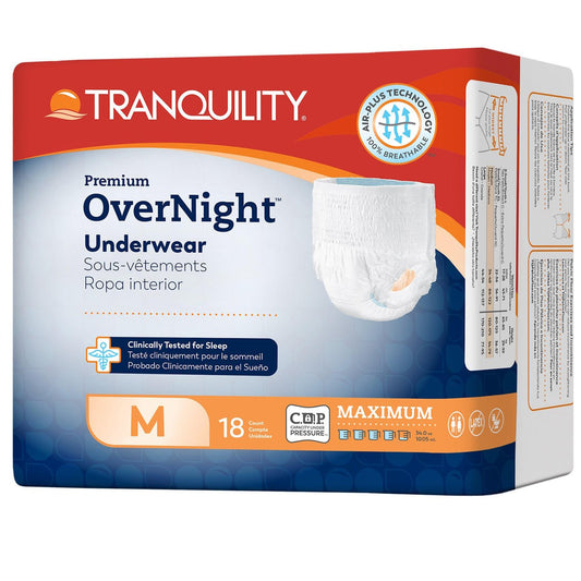 Premium OverNight disposable absorbent underwear, size M, 18 count package
