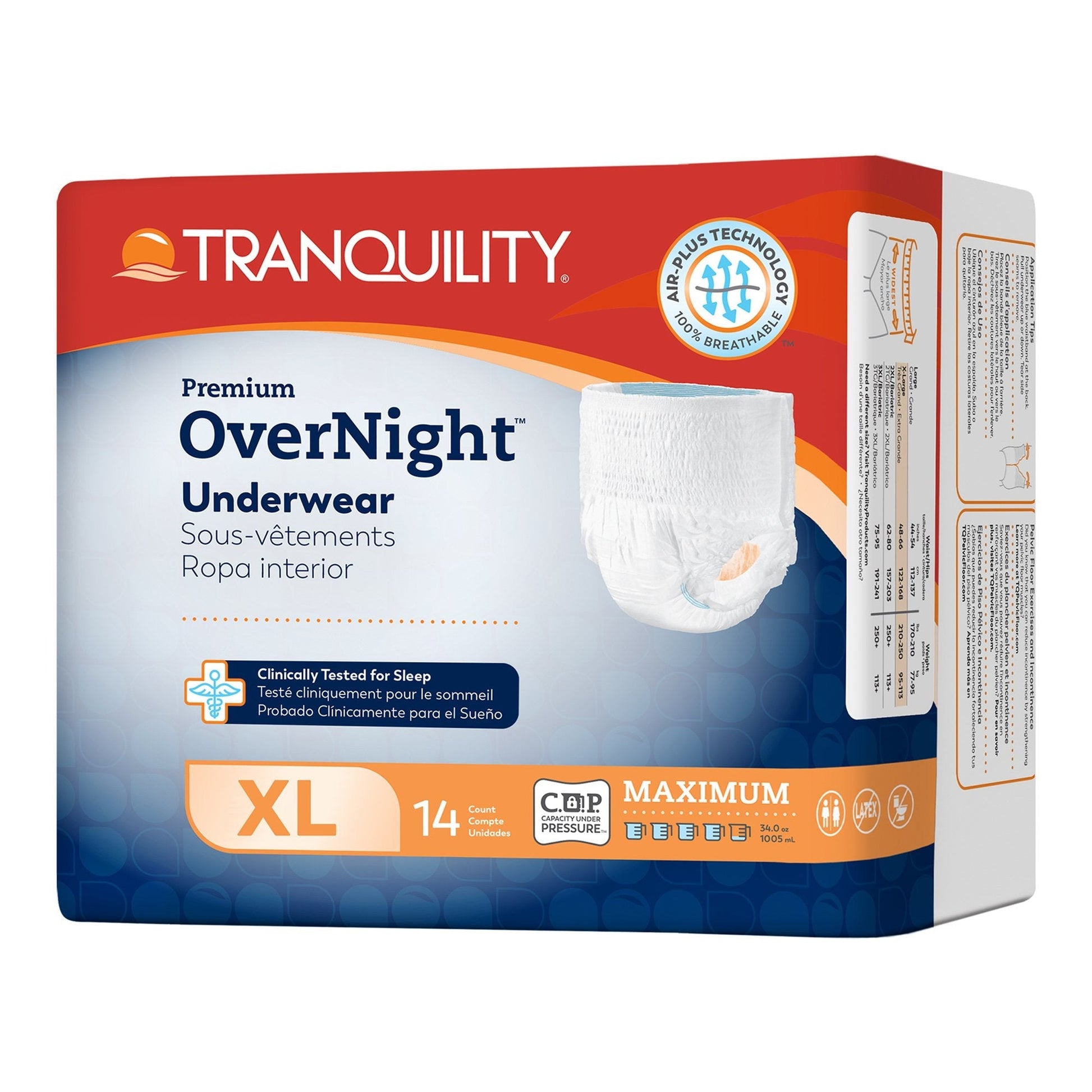 Premium OverNight disposable absorbent underwear, size XL, 14 count package