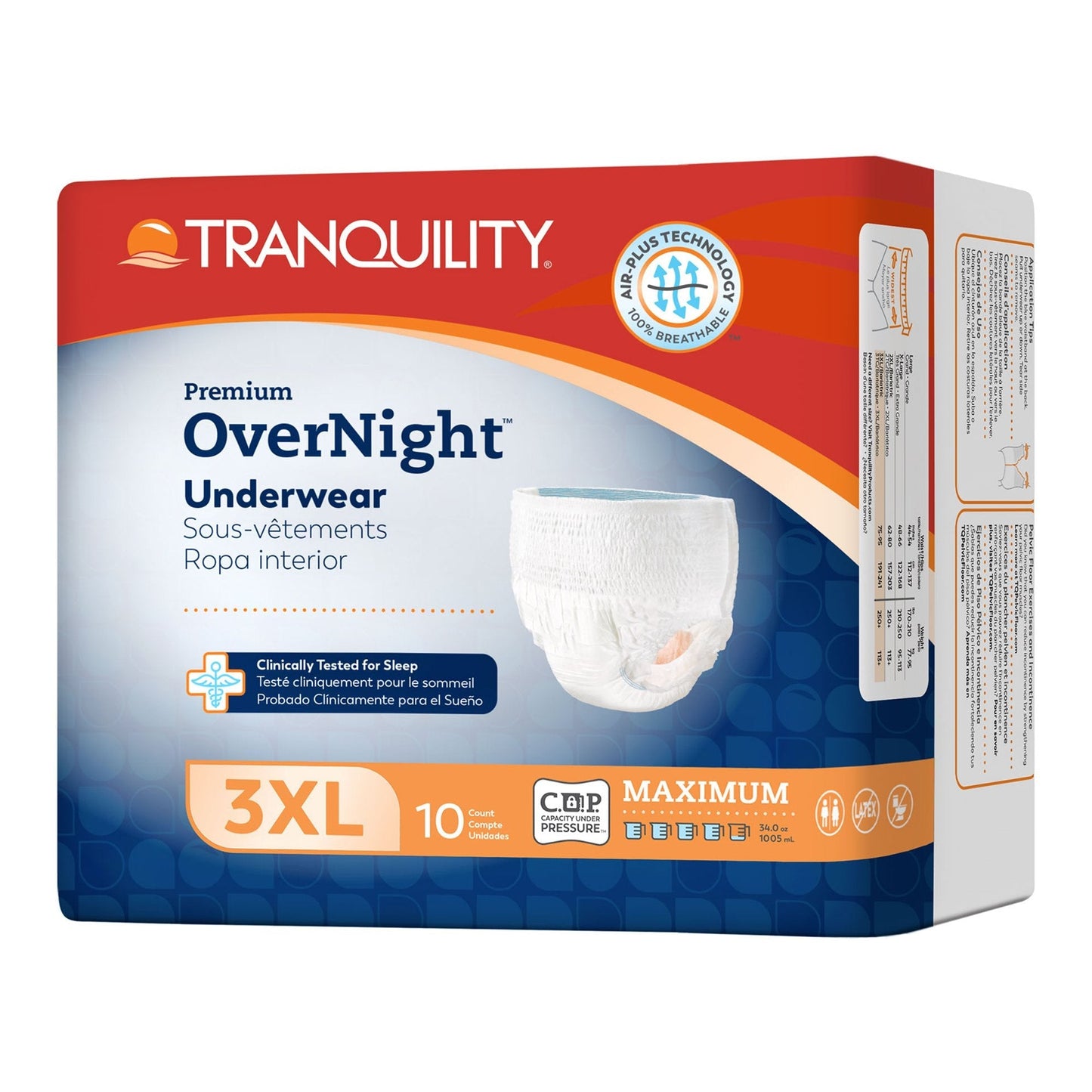 Premium OverNight disposable absorbent underwear, 3XL size pack, front package view