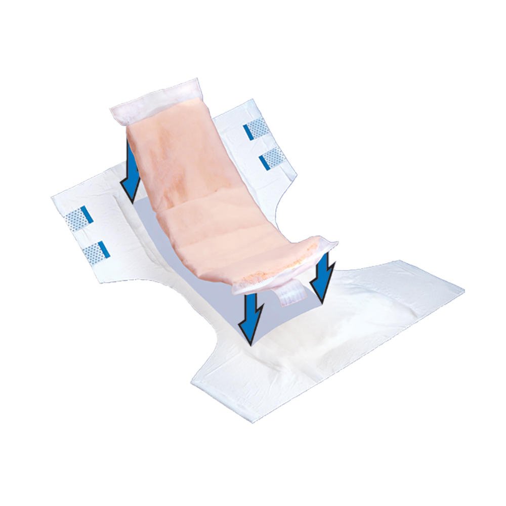 Folded booster pads with adhesive backing and blue absorbent spots