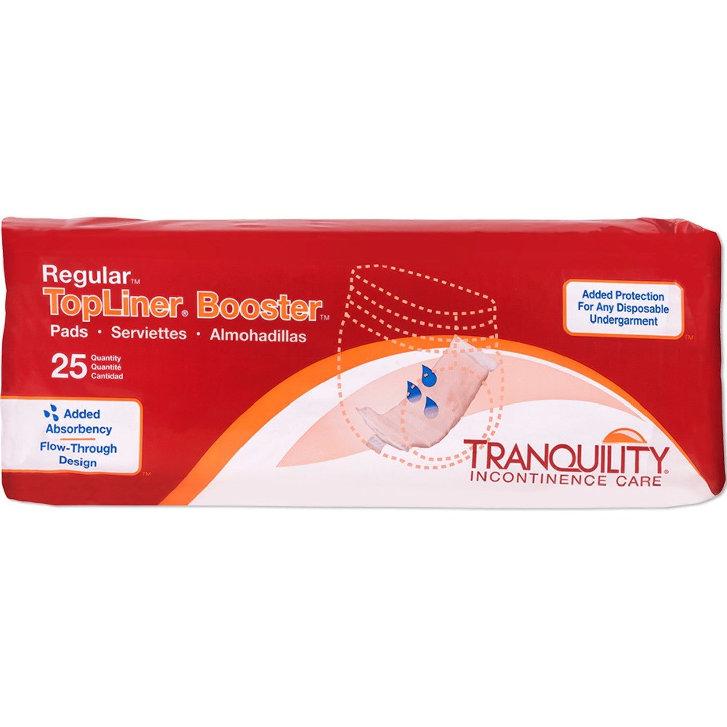 Regular TopLiner Booster Pads, pack of 25, flow-through design for extra protection